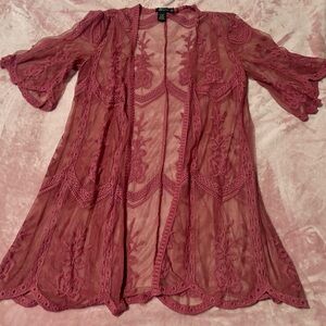 Miss Chievous Pink Lace Short Sleeve Kimono